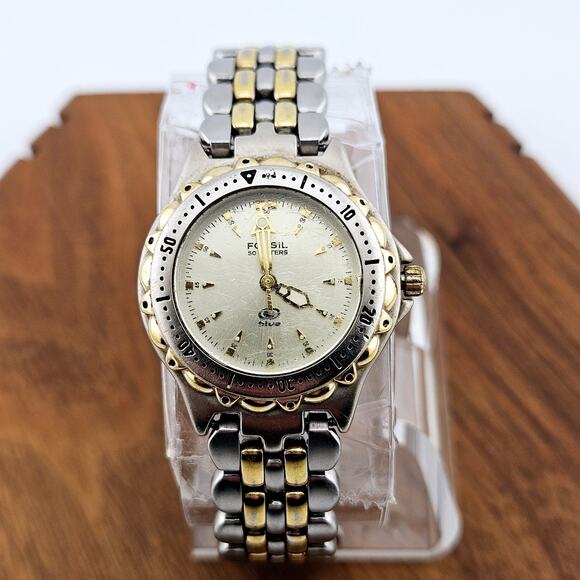 Fossil Women's Two Tone Boyfriend Watch Wide Link Band Elevated Basic AM-3118 - Picture 1 of 8